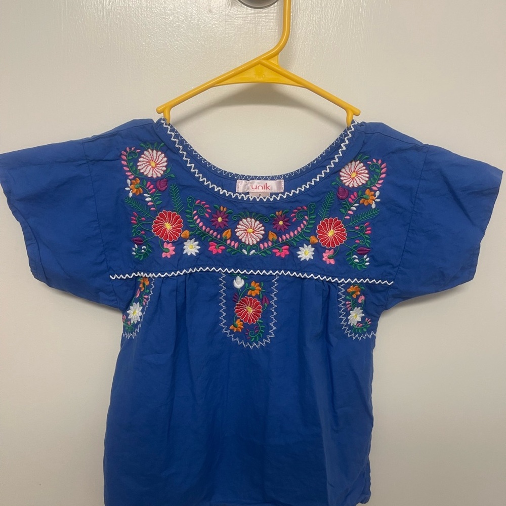 Unik Blue Top with Floral Embroidery